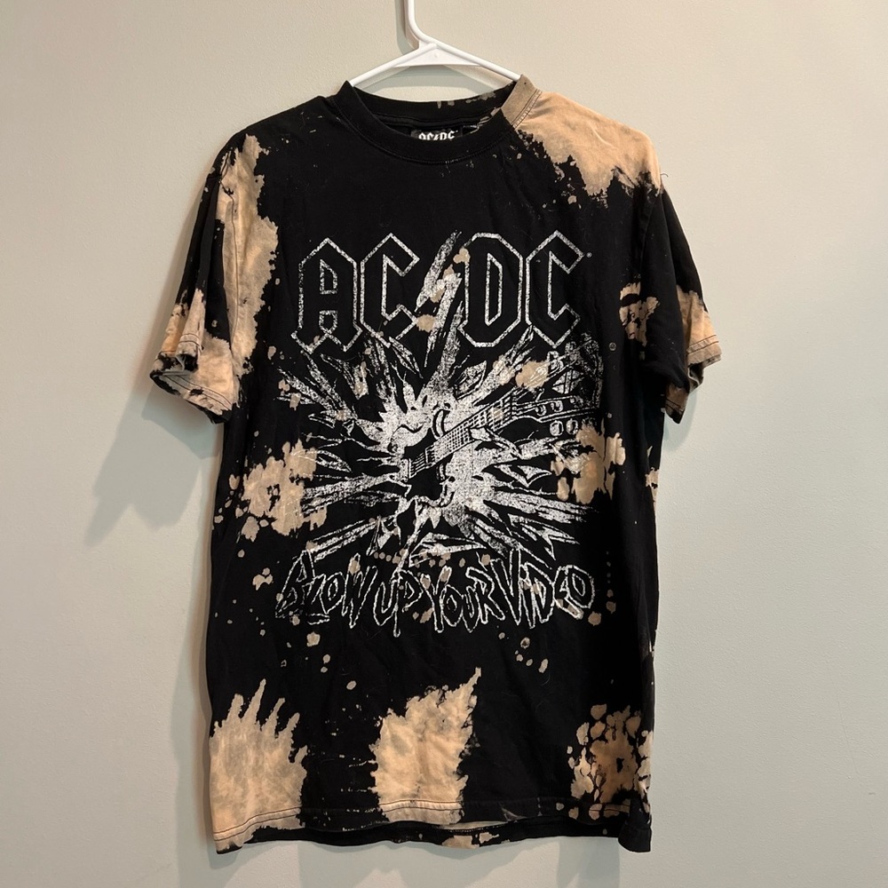 AC/DC Black Acid Washed Tie Dye T Shirt
